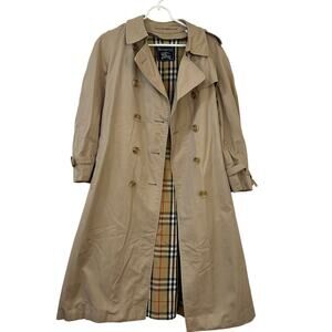 Burberry's Vtg Womens Sz Large Beige Plaid Lined Trech Coat Wool Lining Preppy
